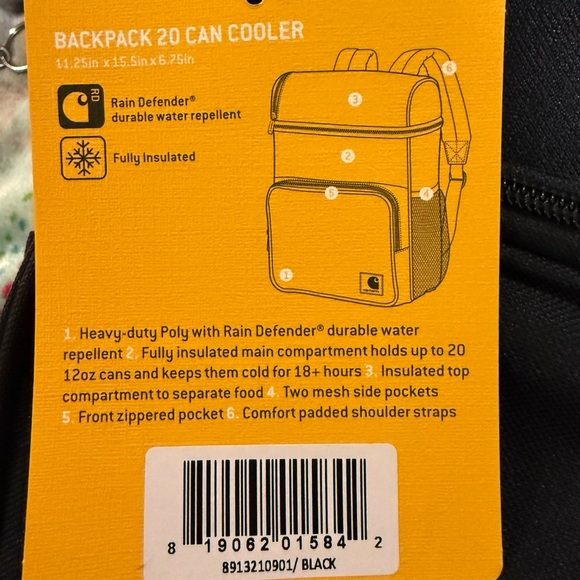 Carhartt Black 20 Can Backpack Cooler Rugged Design New With Tags - Picture 3 of 11